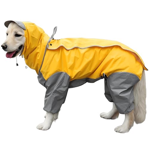 IUOUTG wasserdichte Hund Regenmantel Für Große Hunde, Verstellbare 4 Beine Haustier Poncho Mit Leine Loch Doggie Kapuze Regen Gear Jumpsuit Für Draußen von IUOUTG