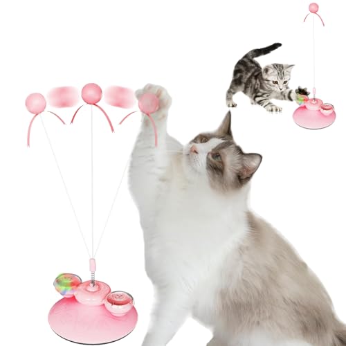 IVEOPPE Katzen Spielzeug,Interaktives Katzenspielzeug-Tumbler Katze Donut Katze Spielzeug,Katzenspielzeug mit rollender Drehscheibe,Katzenstab mit Katzenminze(gelb) (Pink) von IVEOPPE