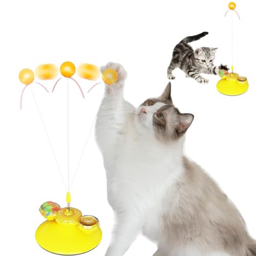 IVEOPPE Katzen Spielzeug,Interaktives Katzenspielzeug-Tumbler Katze Donut Katze Spielzeug,Katzenspielzeug mit rollender Drehscheibe,Katzenstab mit Katzenminze(gelb) (gelb) von IVEOPPE