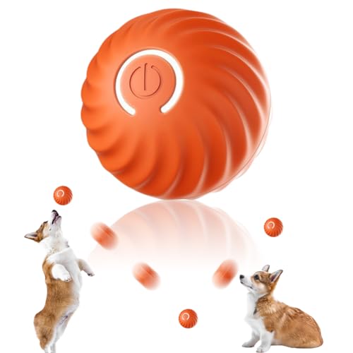 IVEOPPE Rolling Smart Ball Katzenspielzeug,Simuliertes Interaktives Katzenball Elektrisch-Interaktives Spielzeug für Hunde und Katzen mit LED Lichtern-Katzenball Elektrisch 360 Grad Spin Ball(Orange) von IVEOPPE