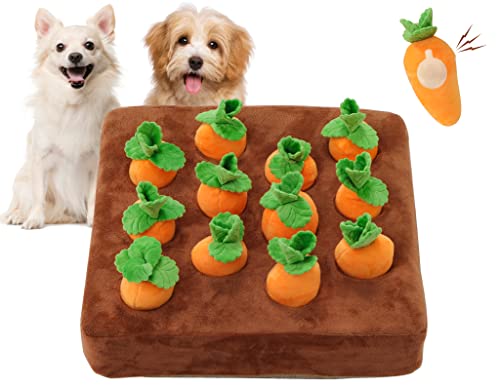 IVVIQQ Interaktives Hundespielzeug, quietschende Karotten-Schnüffelmatte für Hunde, Plüsch-Puzzle-Spielzeug, 2-in-1, Futterspiele für aggressive Kauer, Haustier-Stressabbau mit 12 Karotten von IVVIQQ