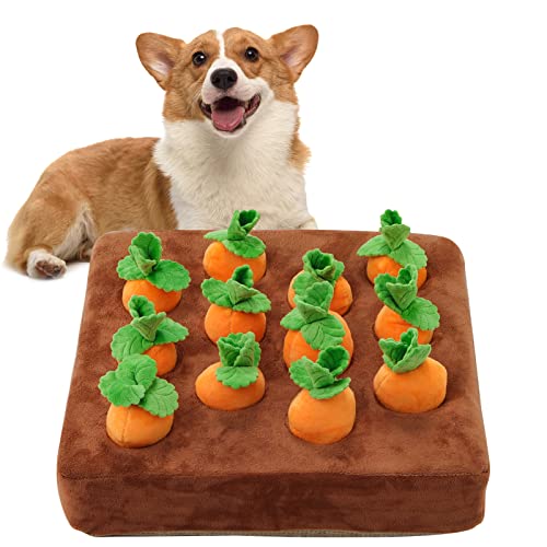 IVVIQQ Interaktives Hundespielzeug, Karotten-Schnüffelmatte für Hunde, Plüsch-Puzzle-Spielzeug, 2-in-1, rutschfeste Nasenarbeit, Futterspiele, Haustier-Stressabbau mit 12 Karotten von IVVIQQ
