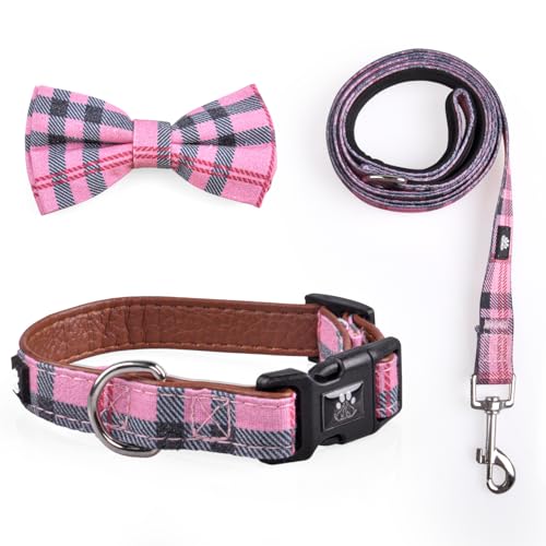 IVY&LANE Hundehalsband mit Fliege und Leine, kariert, verstellbar, abnehmbare Fliege, 152 cm, für kleine, mittelgroße und große Hunde, kariert, Rosa, Größe M, 3-teilig IVY&LANE Hundehalsband mit Fliege und Leine, kariert, verstellbar, abnehmbare Fliege, 152 cm, für kleine, mittelgroße und große Hunde, kariert, Rosa, Größe M, 3-teilig von IVY&LANE