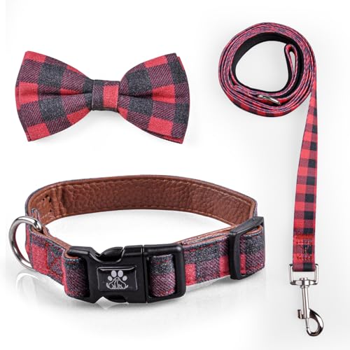 IVY&LANE Hundehalsband mit Fliege und Leine, kariert, verstellbar, abnehmbare Fliege, 152 cm, für kleine, mittelgroße und große Hunde, kariert, Rot, Größe M, 3-teilig IVY&LANE Hundehalsband mit Fliege und Leine, kariert, verstellbar, abnehmbare Fliege, 152 cm, für kleine, mittelgroße und große Hunde, kariert, Rot, Größe M, 3-teilig von IVY&LANE