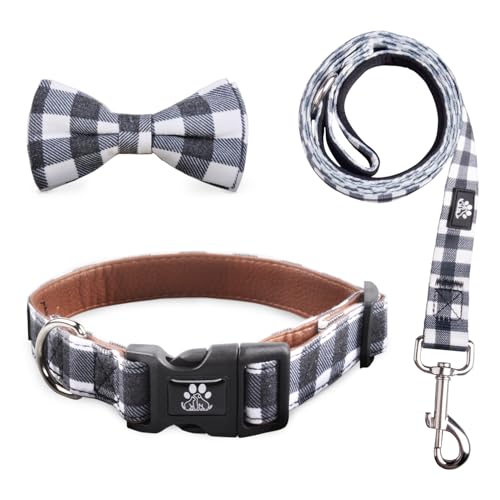IVY&LANE Hundehalsband mit Fliege und Leine, kariert, verstellbar, abnehmbare Fliege, 152 cm, für kleine, mittelgroße und große Hunde, kariert, Schwarz, Größe S, 3-teilig IVY&LANE Hundehalsband mit Fliege und Leine, kariert, verstellbar, abnehmbare Fliege, 152 cm, für kleine, mittelgroße und große Hunde, kariert, Schwarz, Größe S, 3-teilig von IVY&LANE