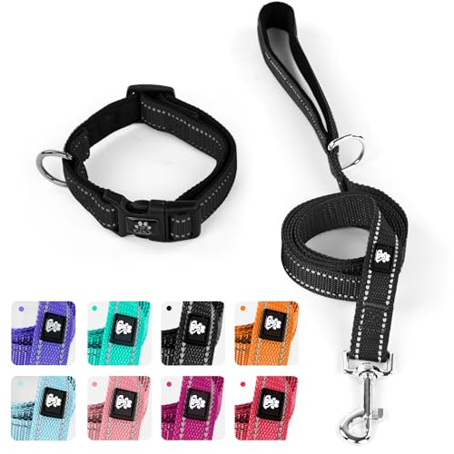 IVY&LANE Reflektierendes Hundehalsband und Leine, verstellbar, Neopren, gepolstert, für Welpen, atmungsaktives Nylon, Haustierhalsband für kleine, mittelgroße und große Hunde (Größe M, Schwarz) IVY&LANE Reflektierendes Hundehalsband und Leine, verstellbar, Neopren, gepolstert, für Welpen, atmungsaktives Nylon, Haustierhalsband für kleine, mittelgroße und große Hunde (Größe M, Schwarz) von IVY&LANE
