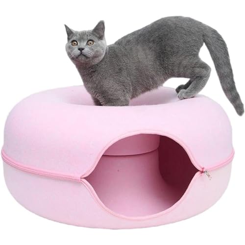 IWANTDIY Katzenhöhle für Indoor-Katzen, Katzen-Donut-Katzentunnelbett, kratzfestes Katzenspielzeug für mittelgroße große Katzen bis zu 13,6 kg (Rosa, Groß) von IWANTDIY