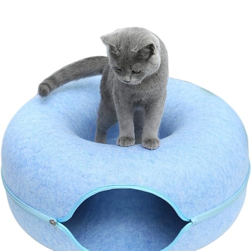 Katzenhöhle für Indoor-Katzen, Katzen-Donut-Katzentunnelbett, kratzfestes Katzenspielzeug für mittelgroße große Katzen bis zu 13,6 kg (Blau, Groß) von IWANTDIY