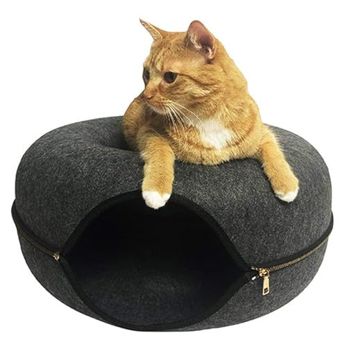 Katzenhöhle für Indoor-Katzen, Katzen-Donut-Katzentunnelbett, kratzfestes Katzenspielzeug für mittelgroße große Katzen bis zu 13,6 kg (Dunkelgrau, Groß) von IWANTDIY