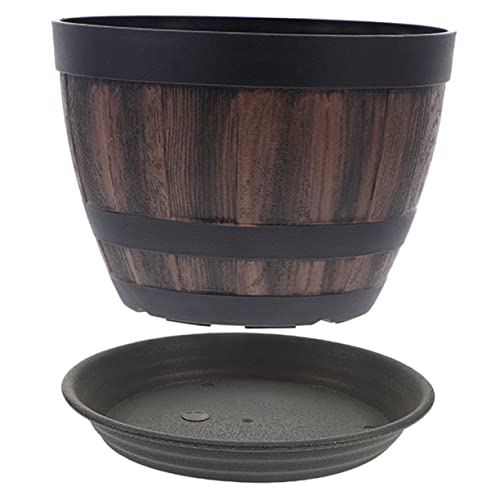 IWOWHERO Rattan Blumentopf Mit Ständer Vintage Outdoor Blumentöpfe Dekorativer Garten Pflanzer Nachahmung Holz von IWOWHERO