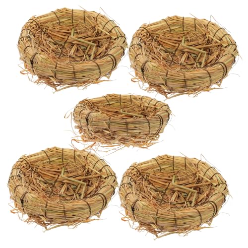 IWOWHERO 5st Natürliches Vogelnest Gartenschmuck Vogeldekorationen Für Zu Hause Gartennest Dekoration Vogelhäuser Aus Stroh Sittichnest Taubenmatte Vogelzucht Gras Vogelkäfig Material von IWOWHERO