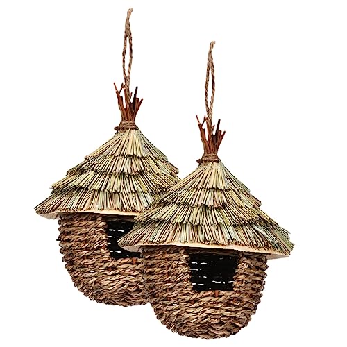 IWOWHERO Kolibri- aus Stroh natürlicher Vogel hängender Vogel Vogelbrutplatz gewebtes Vogelhaus vogelhäuser für draußen Vogelhaus für Außenbereich Raues Vogelnest Papageiennest Gras von IWOWHERO