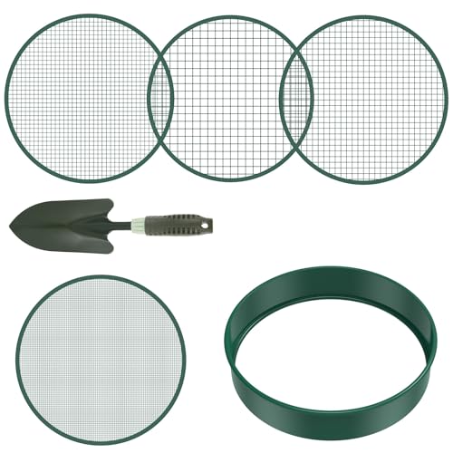 IXTIX Gartensieb Rund 30cm Kompostsieb Edelstahl mit 4 Austauschbaren Siebeinsätzen 3 6 9 12mm Vielseitig Gartensieb Erde Groß für Garten Erde Steine Sand Kompost Filtern von IXTIX