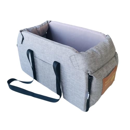 Hundesitz Auto, Hunde Autositz Auto-Zentral-Hundesitzbett, tragbare Tragetasche for kleine Hunde und Katzen, Sicherheits-Reisetasche, Zubehör(Grey Large) von IZHAOGJING