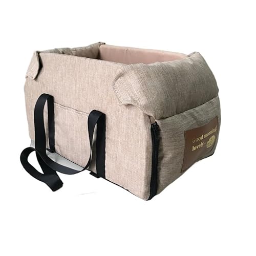 Hundesitz Auto, Hunde Autositz Auto-Zentral-Hundesitzbett, tragbare Tragetasche for kleine Hunde und Katzen, Sicherheits-Reisetasche, Zubehör(Khaki Small) von IZHAOGJING