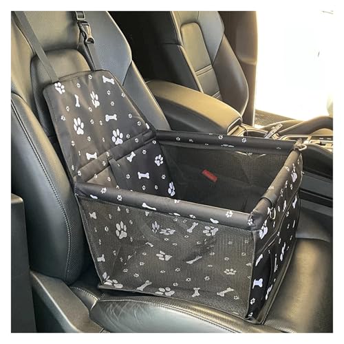 Hundesitz Auto, Hunde Autositz Faltbare Hängematte Haustiergeschirr Katzentasche Korb Stabiler und Faltbarer Reisehundesicherheitsautositz(Black Bone paw Print) von IZHAOGJING