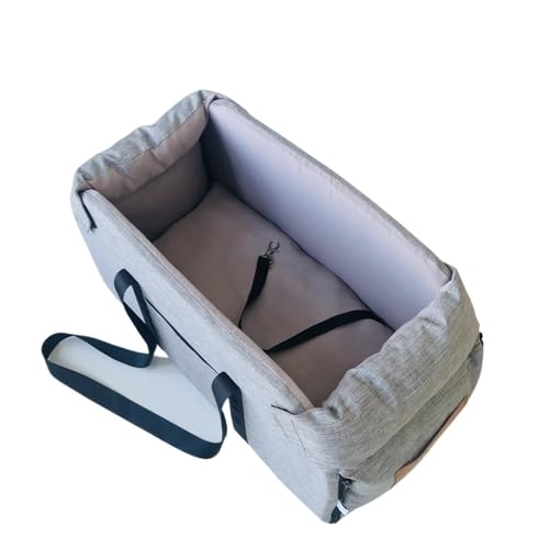 Hundesitz Auto, Hunde Autositz Pet Products Tragbarer Konsolen-Sitzerhöhungssitz und Tragetasche for kleine Hunde und Katzen, Sicherheitsgurt for die Mittelarmlehne(Grey Large) von IZHAOGJING