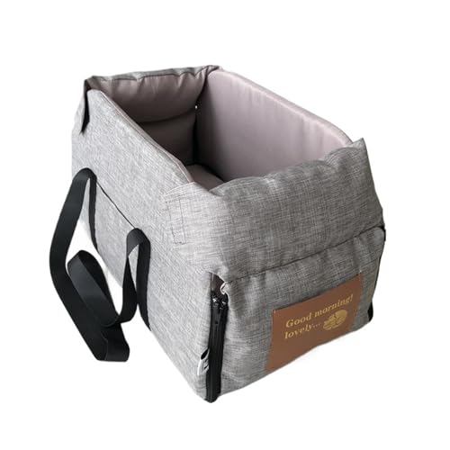 Hundesitz Auto, Hunde Autositz Pet Products Tragbarer Konsolen-Sitzerhöhungssitz und Tragetasche for kleine Hunde und Katzen, Sicherheitsgurt for die Mittelarmlehne(Grey Small) von IZHAOGJING
