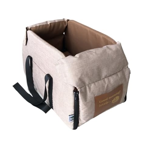 Hundesitz Auto, Hunde Autositz Pet Products Tragbarer Konsolen-Sitzerhöhungssitz und Tragetasche for kleine Hunde und Katzen, Sicherheitsgurt for die Mittelarmlehne(Khaki Small) von IZHAOGJING