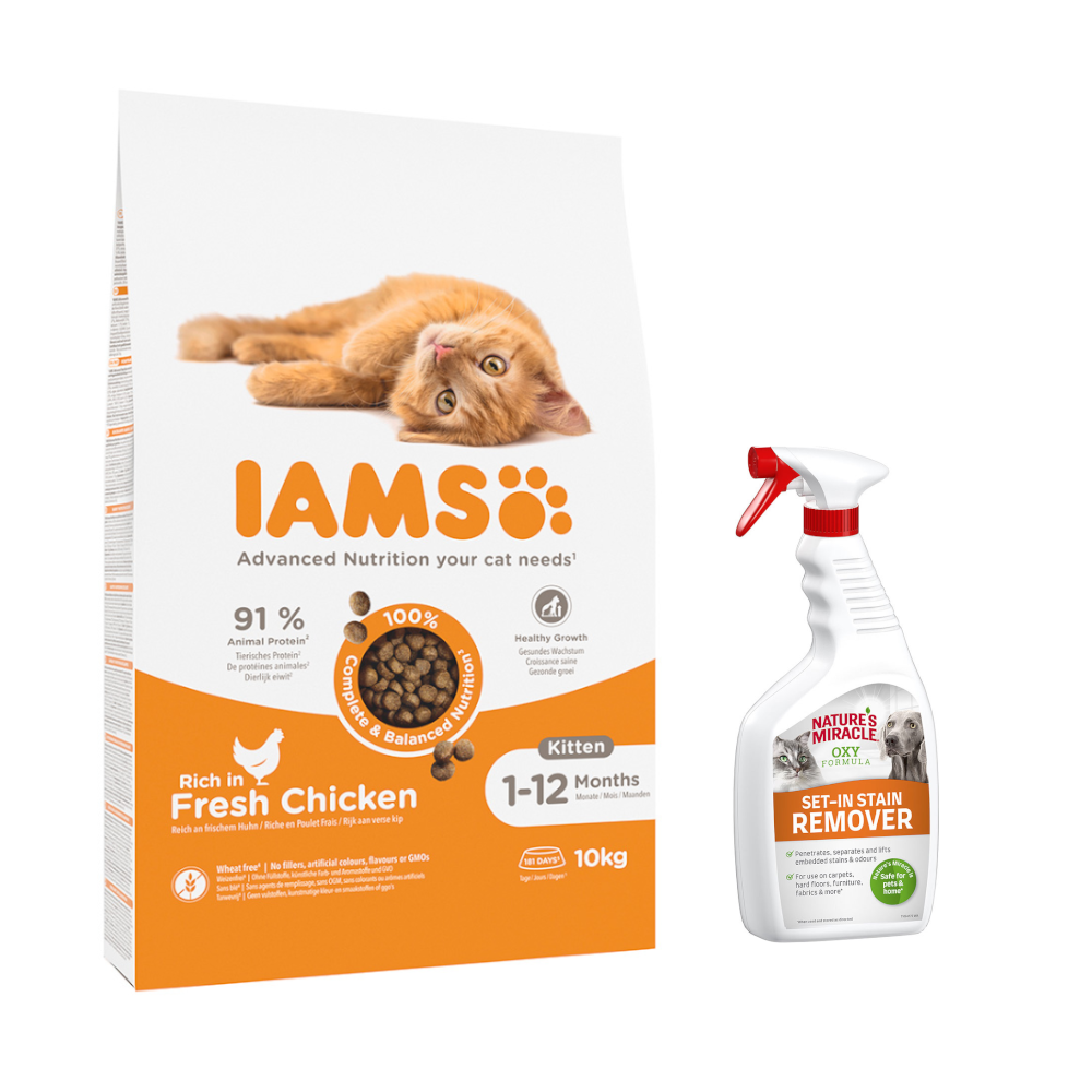 10 kg IAMS Advanced Nutrition Kitten + 709 ml Nature's Miracle Flecken- und Geruchsentferner gratis! - mit Frischem Huhn von Iams