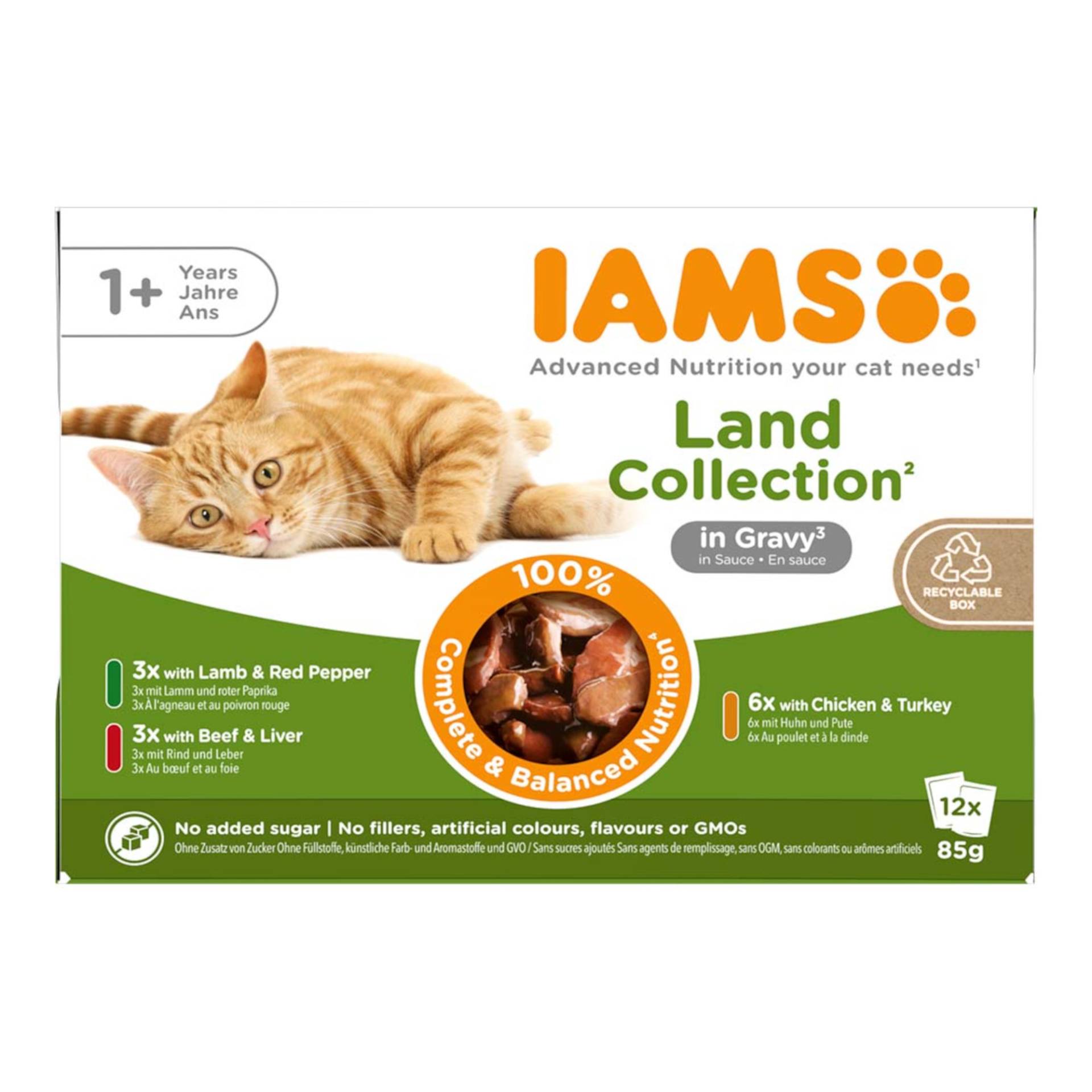 36 + 12 gratis! 48 x 85 g IAMS Advanced Nutrition - Adult Land Mix in Sauce von Iams