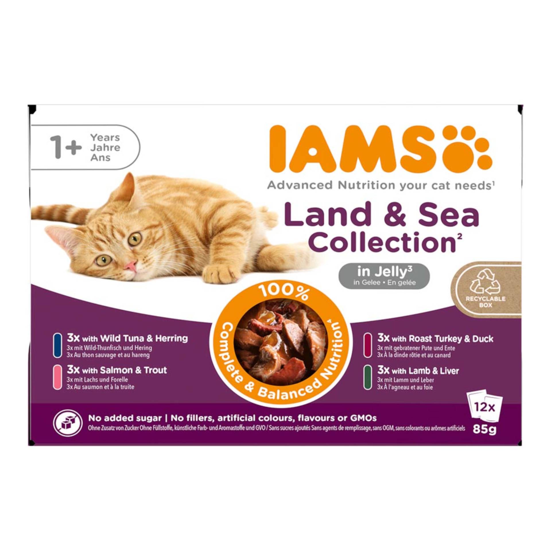 36 + 12 gratis! 48 x 85 g IAMS Advanced Nutrition - Adult Land & Sea Mix in Gelee von Iams