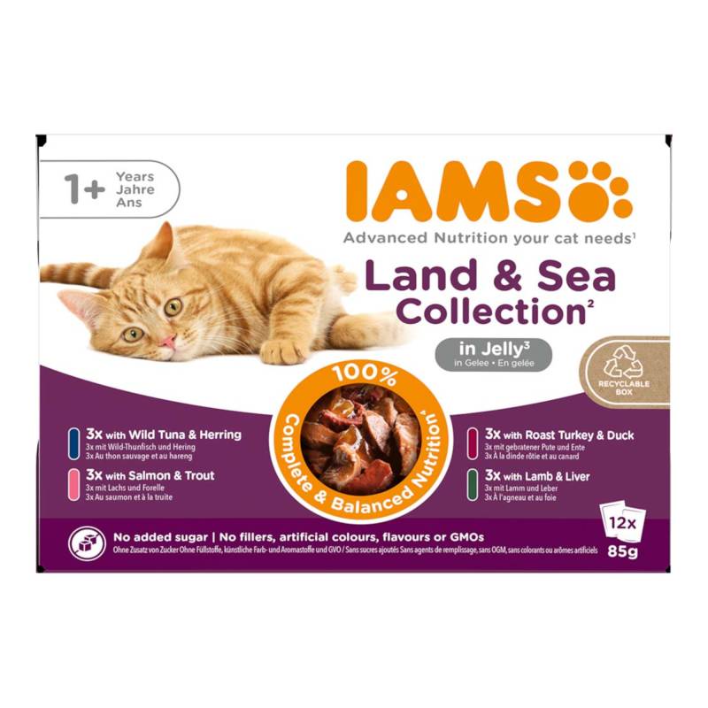 36 + 12 gratis! 48 x 85 g IAMS Advanced Nutrition - Adult Land & Sea Mix in Gelee von Iams