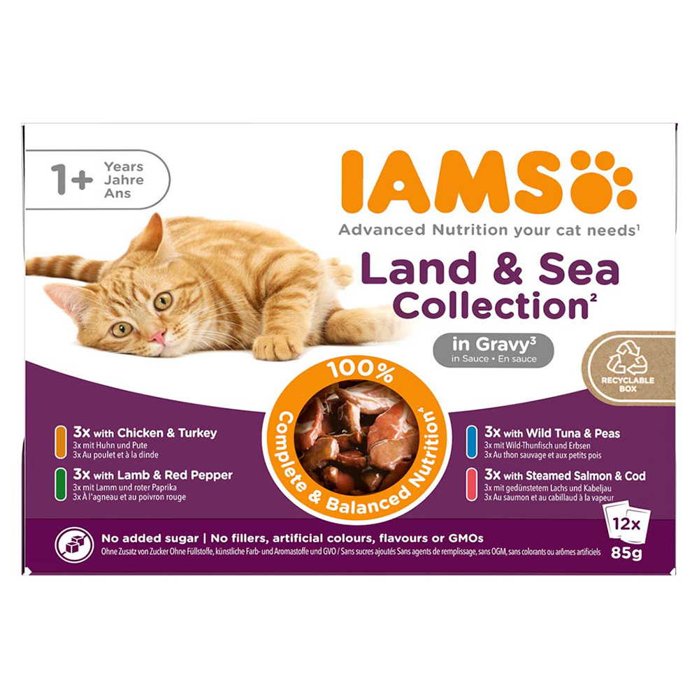 36 + 12 gratis! 48 x 85 g IAMS Advanced Nutrition - Adult Land & Sea Mix in Sauce von Iams