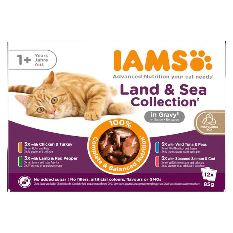 36 + 12 gratis! 48 x 85 g IAMS Advanced Nutrition - Adult Land & Sea Mix in Sauce von Iams