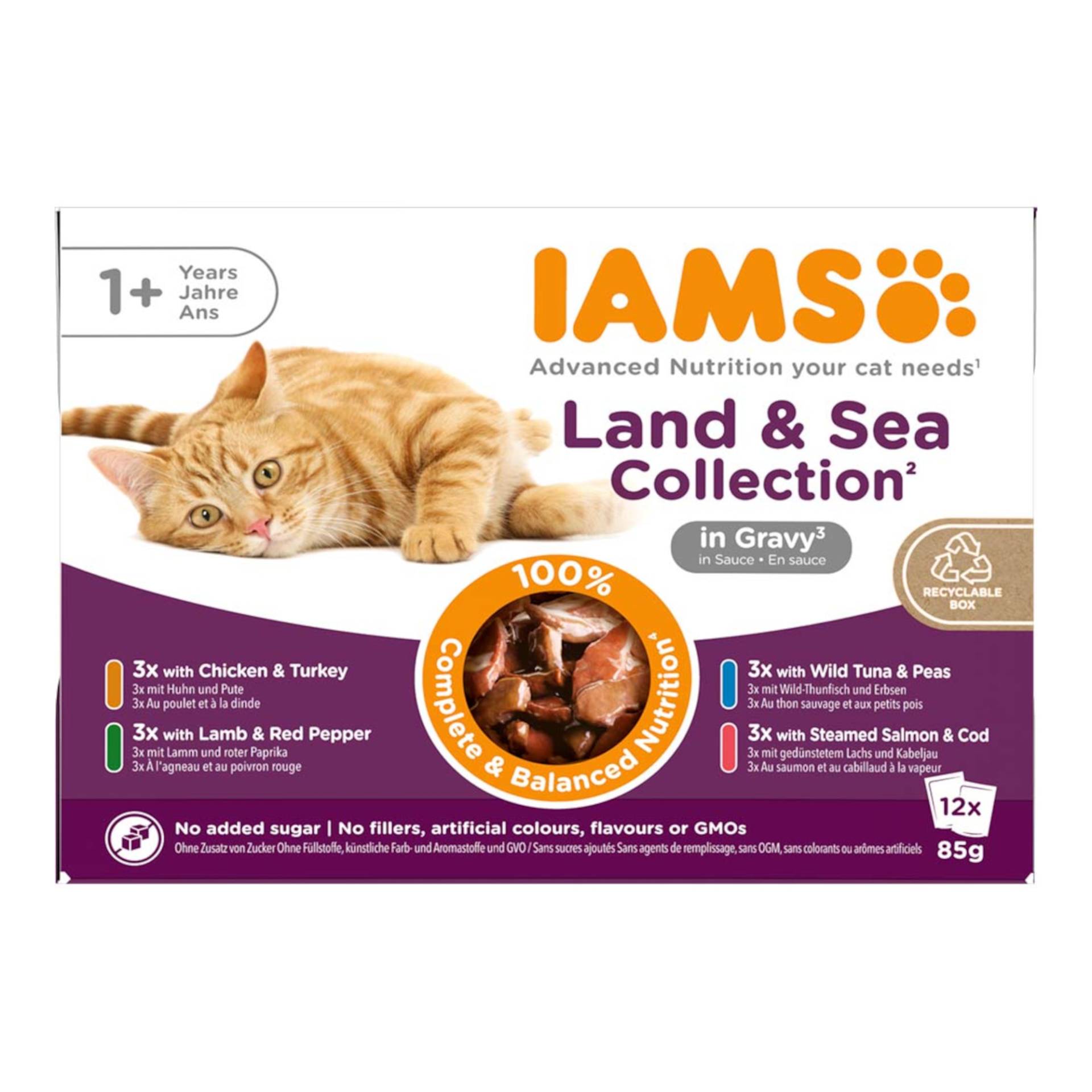 36 + 12 gratis! 48 x 85 g IAMS Advanced Nutrition - Adult Land & Sea Mix in Sauce von Iams