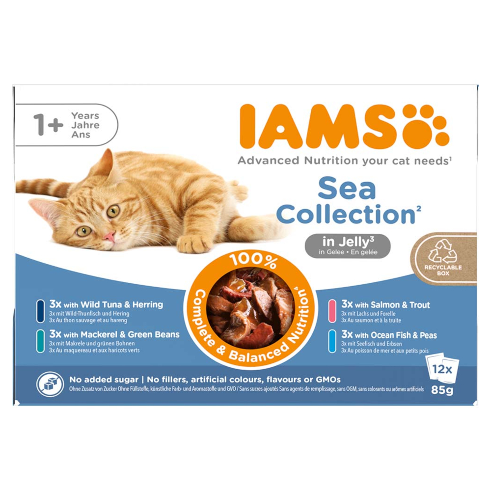 36 + 12 gratis! 48 x 85 g IAMS Advanced Nutrition - Adult Sea Mix in Gelee von Iams