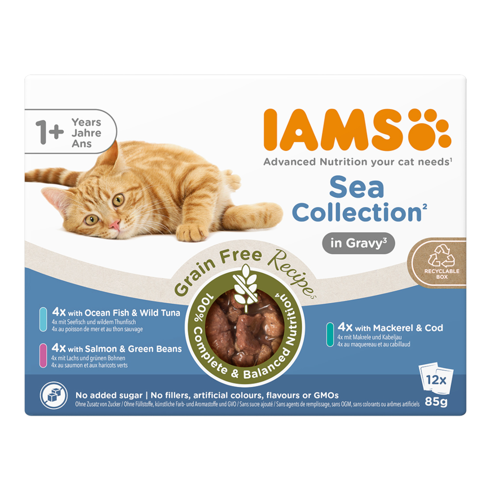 36 + 12 gratis! 48 x 85 g IAMS Advanced Nutrition Grain Free in Sauce - Sea Collection von Iams