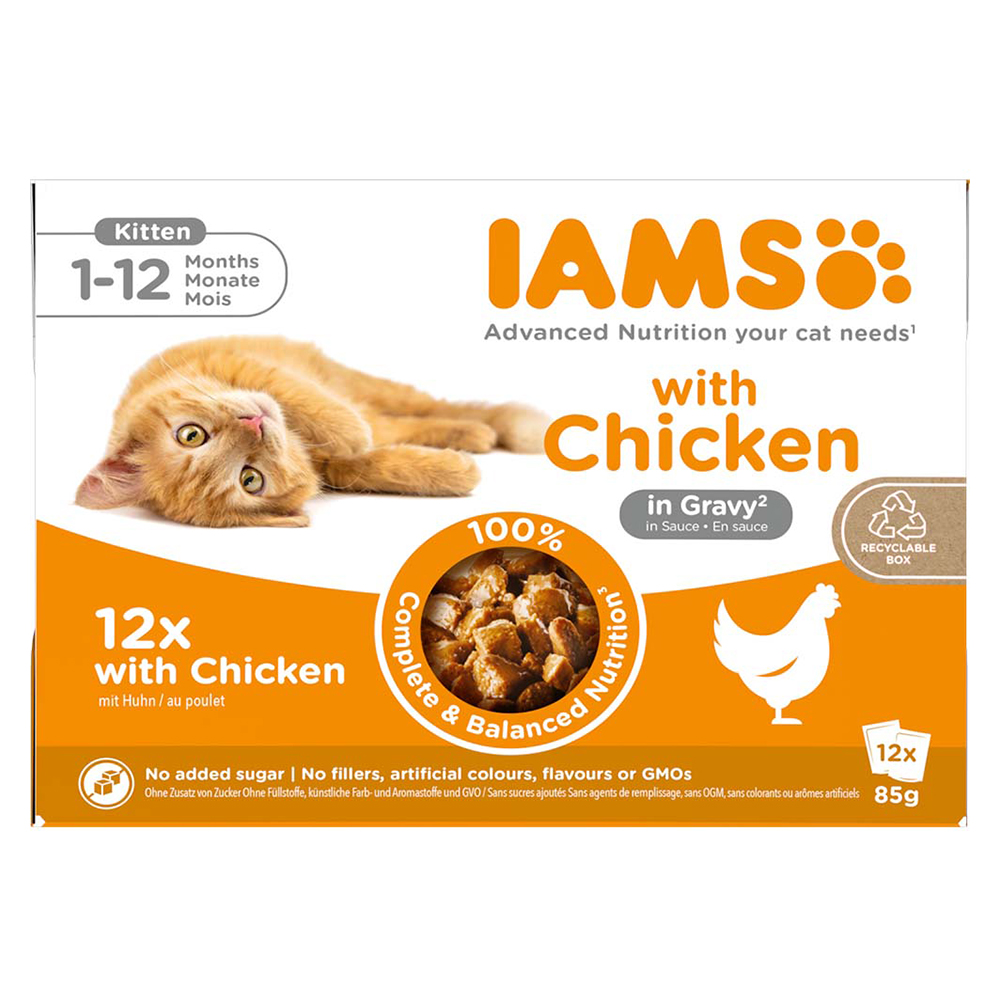36 + 12 gratis! 48 x 85 g IAMS Advanced Nutrition - Kitten Huhn in Sauce von Iams