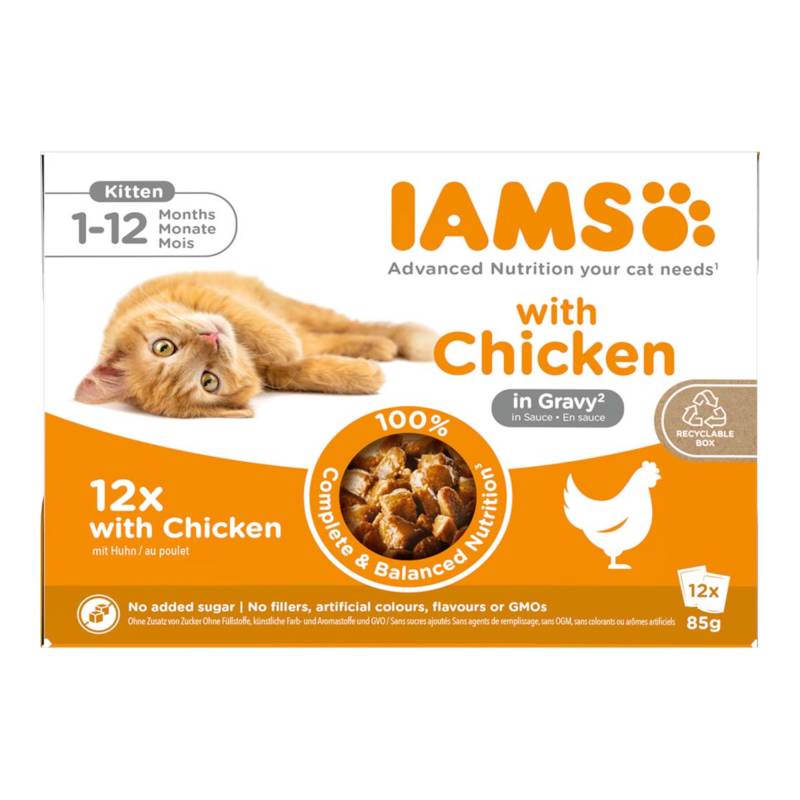 36 + 12 gratis! 48 x 85 g IAMS Advanced Nutrition - Kitten Huhn in Sauce von Iams