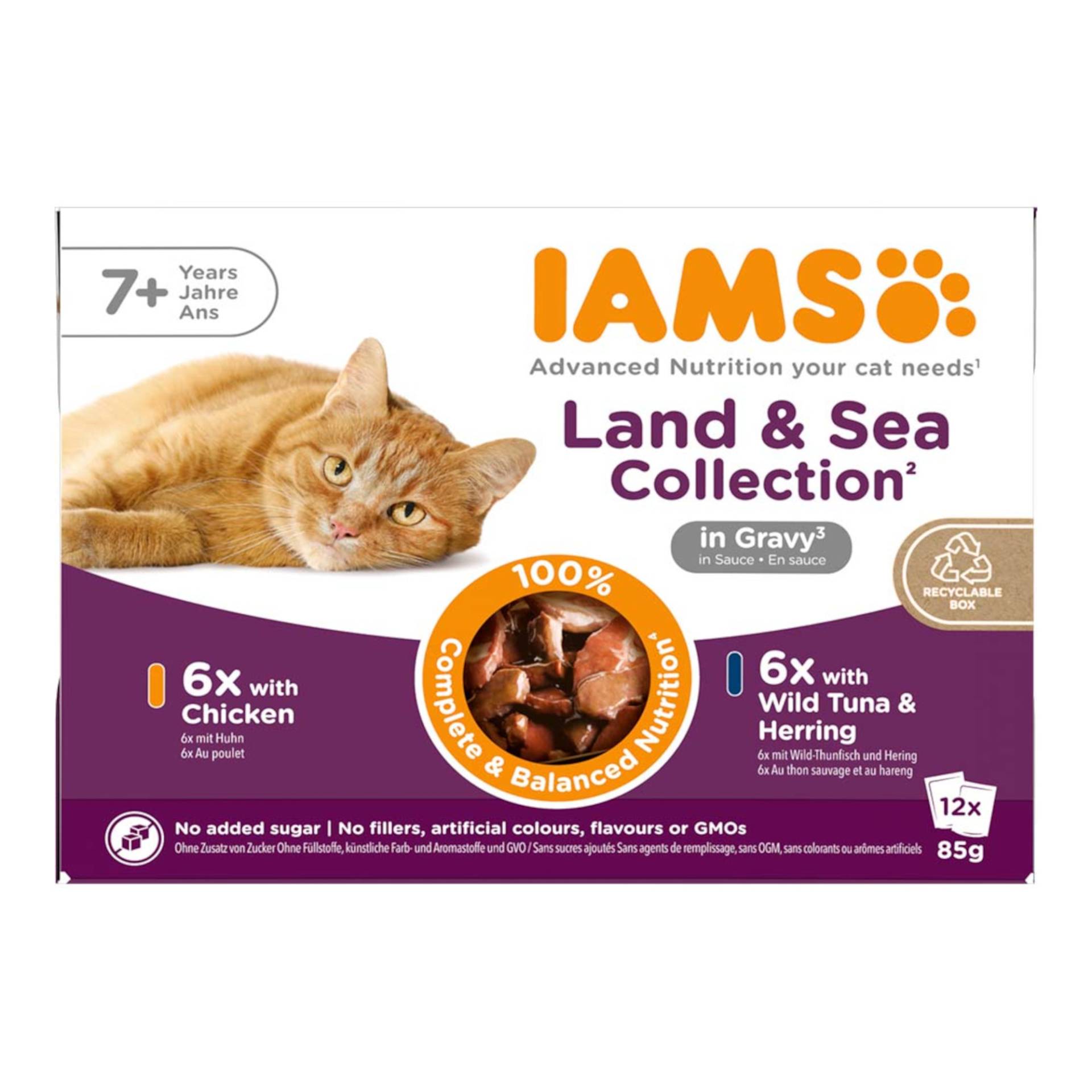 36 + 12 gratis! 48 x 85 g IAMS Advanced Nutrition - Senior 7+ Land & Sea Collection in Sauce von Iams