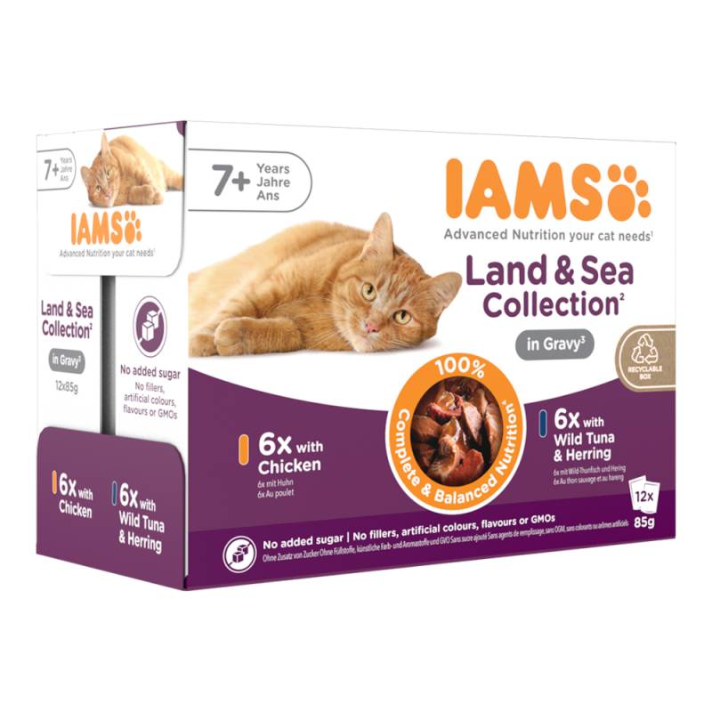36 + 12 gratis! 48 x 85 g IAMS Advanced Nutrition - Senior 7+ Land & Sea Collection in Sauce von Iams