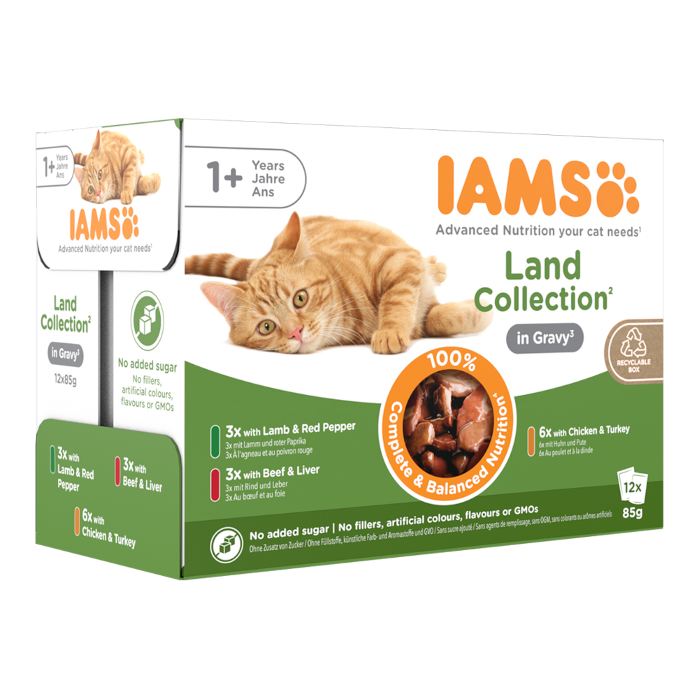 40 + 8 gratis! 48 x 85 g IAMS - Advanced Nutrition Adult Land Mix in Sauce von Iams