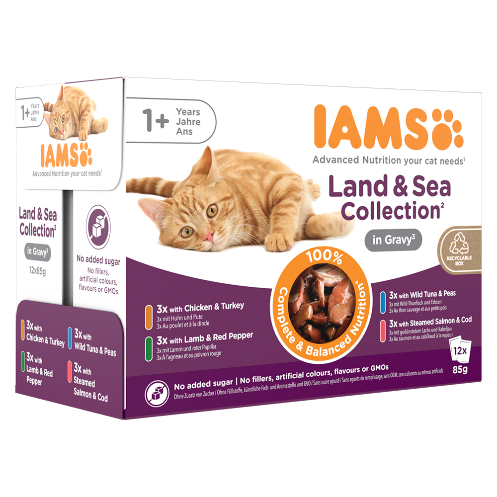 40 + 8 gratis! 48 x 85 g IAMS - Advanced Nutrition Adult Land & Sea Mix in Sauce von Iams