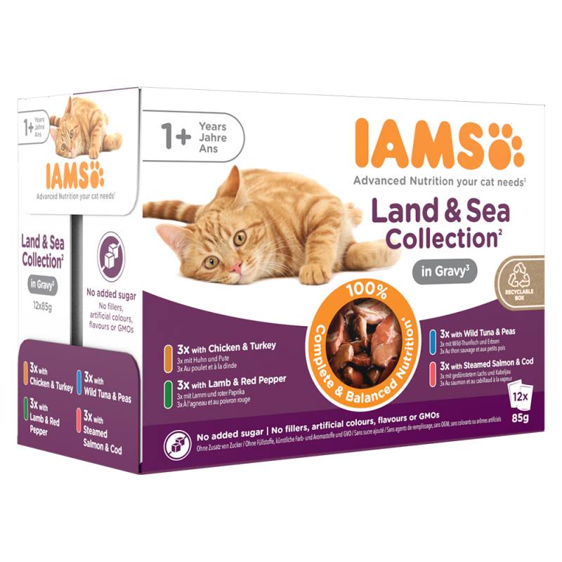 40 + 8 gratis! 48 x 85 g IAMS - Advanced Nutrition Adult Land & Sea Mix in Sauce von Iams