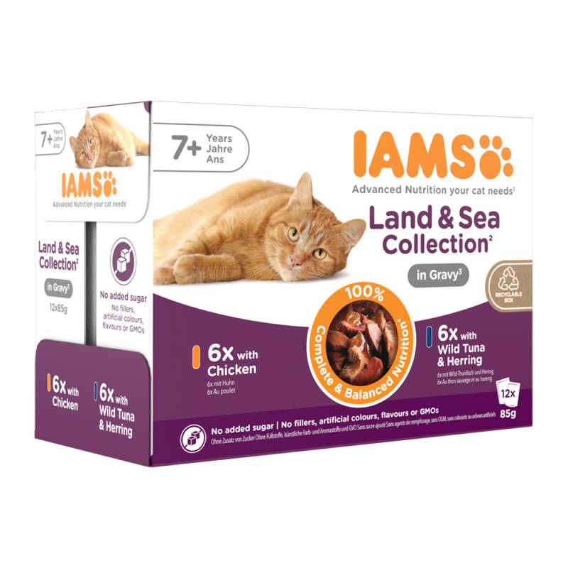 Delights Senior Katze Nassfutter – Land & Sea Collection – Soße – 12 x 85 g von Iams