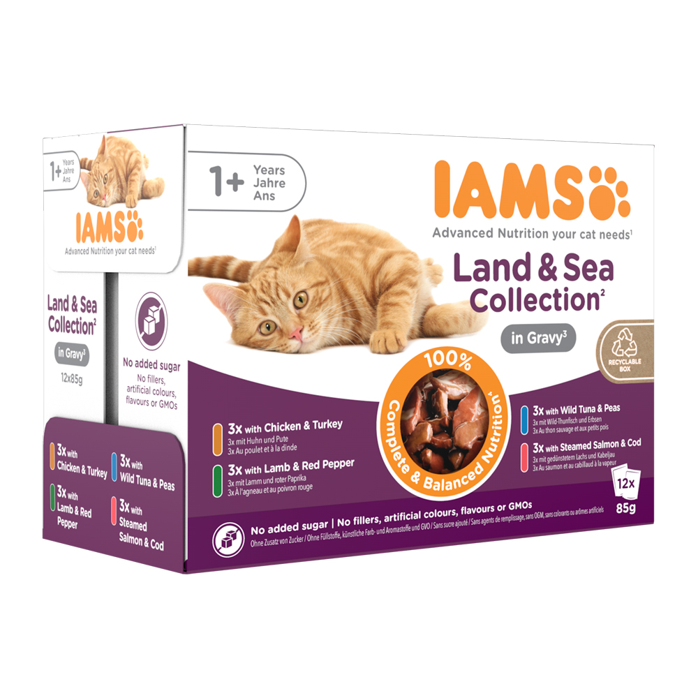 Erwachsene Katze Nassfutter – Land & Sea Collection – Sauce – 12 x 85 g von Iams