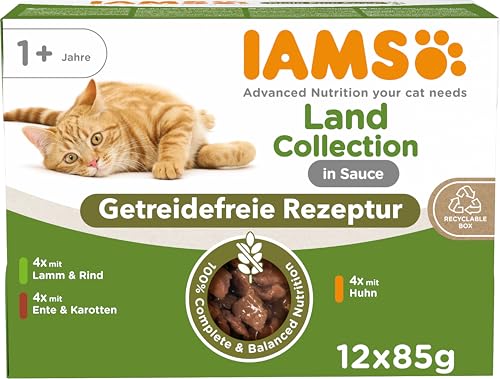 IAMS Delights Land Collection Katzenfutter Nass Getreidefrei - Multipack mit Fleisch Sorten in Sauce, getreidefreies Nassfutter für Katzen ab 1 Jahr, 12 x 85g IAMS Delights Land Collection Katzenfutter Nass Getreidefrei - Multipack mit Fleisch Sorten in Sauce, getreidefreies Nassfutter für Katzen ab 1 Jahr, 12 x 85g von Iams