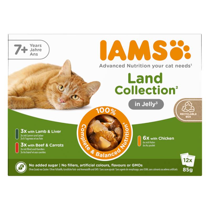 IAMS Advanced Nutrition Senior 7+ Land Collection in Gelee - Sparpaket: 48 x 85 g (3 Sorten) von Iams