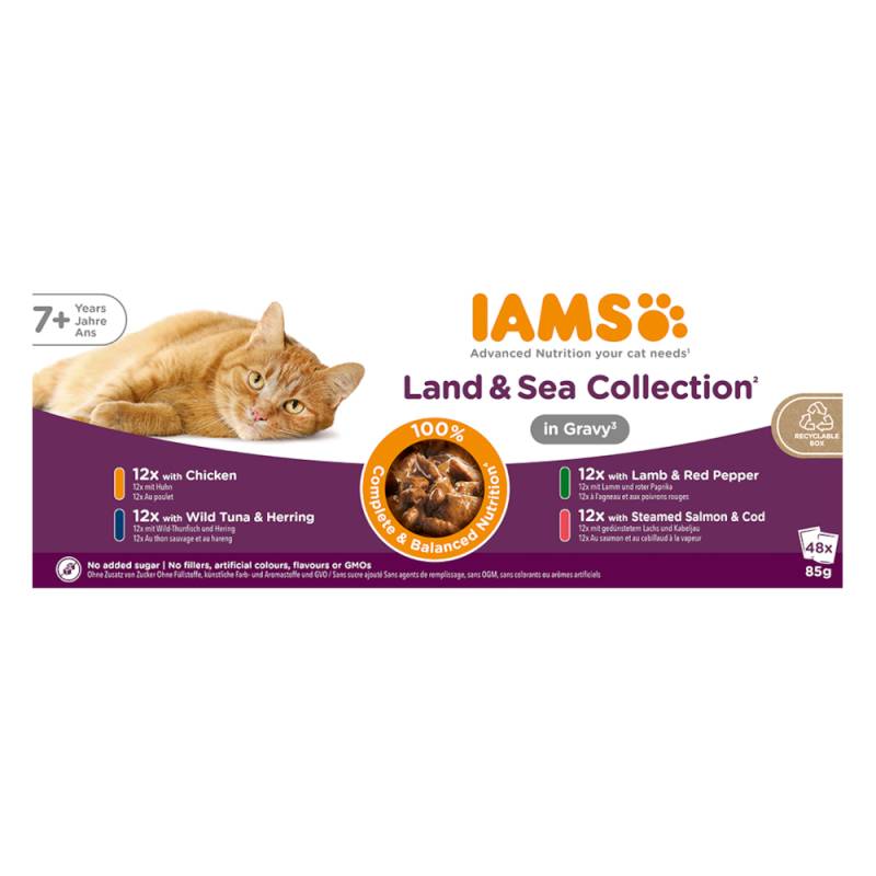IAMS Advanced Nutrition Senior 7+ Land & Sea Collection in Sauce - Mixpaket 2 (48 x 85 g, 4 Sorten) von Iams