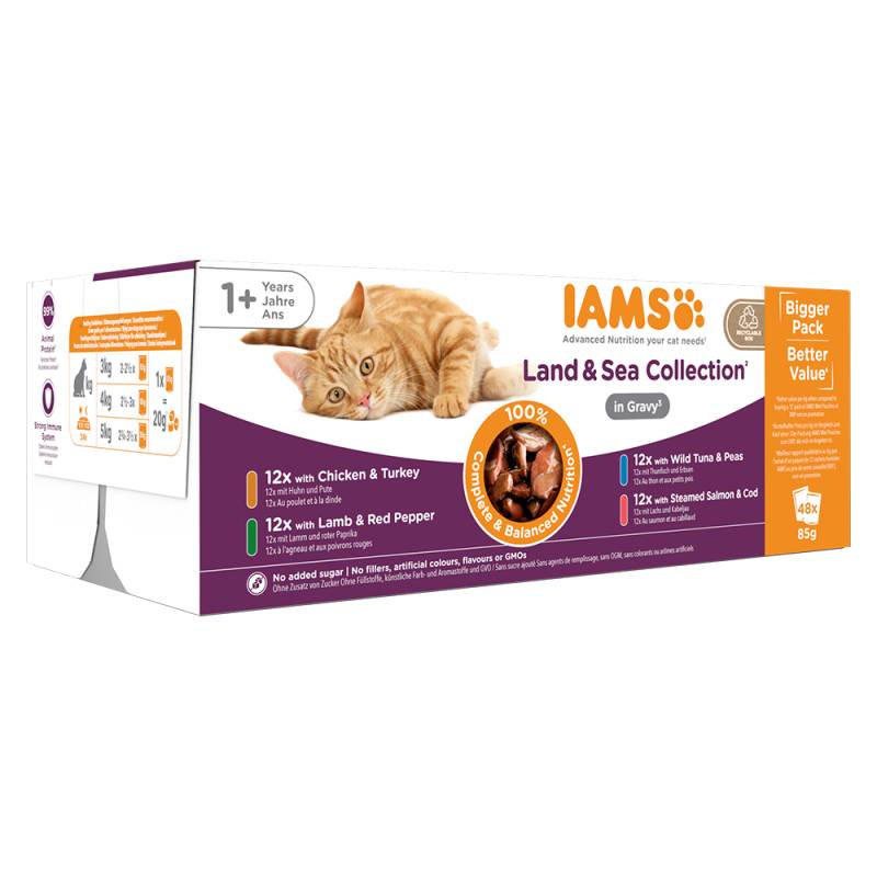 IAMS Delights Adult Land & Sea Mix - Sparpaket: in Sauce (48 x 85 g) von Iams