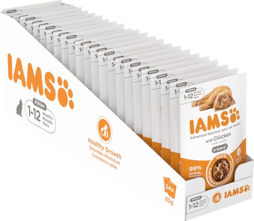 IAMS Delights Kitten Nassfutter - Multipack Katzenfutter mit Huhn in Sauce, hochwertiges Futter für Junior Kätzchen von 1-12 Monate, 24 x 85g von Iams