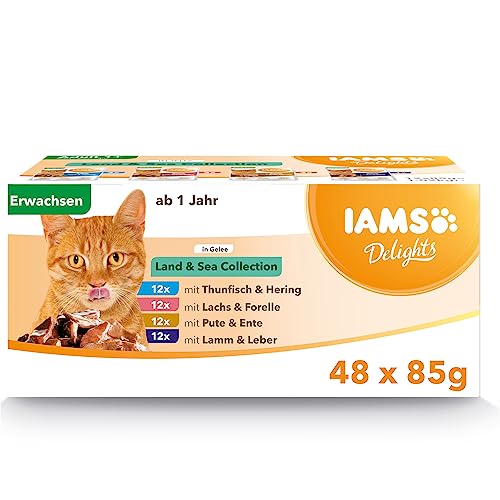 IAMS Delights Land & Sea Collection, Nassfutter für Katzen in Gelee, 48 x 85 g von Iams