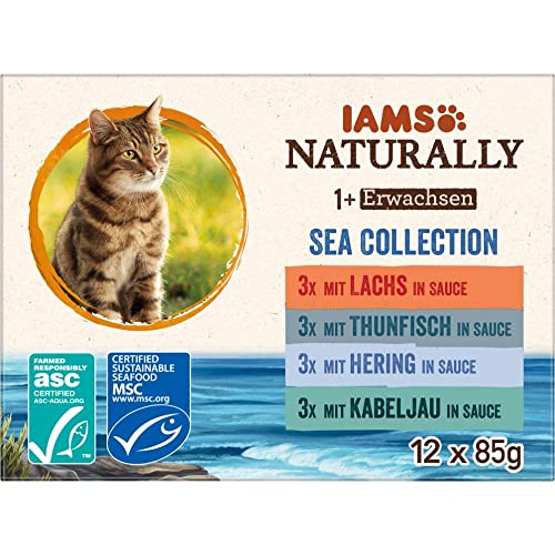 IAMS Naturally Katzenfutter Nass in Sauce - hochwertiges Nassfutter mit Fisch für erwachsene Katzen, Sea Collection, 12 x 85 g von Iams