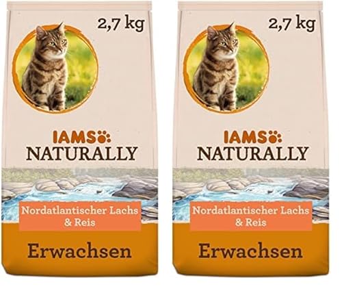 IAMS Naturally Katzenfutter trocken mit Lachs und Reis - komplettes und ausgewogenes Trockenfutter mit natürlichen Inhaltsstoffen, 2,7 kg (Packung mit 2) von Iams