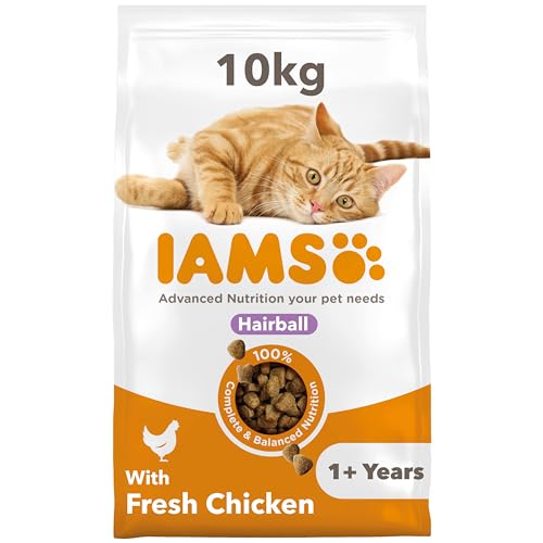 IAMS Anti-Haarballen Katzenfutter trocken mit Huhn - Trockenfutter für Katzen ab 1 Jahr, 10 kg von Iams